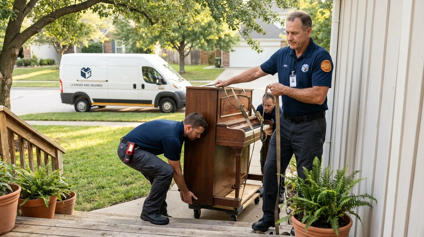Licensed piano movers securing grand piano in Vermilion, OH