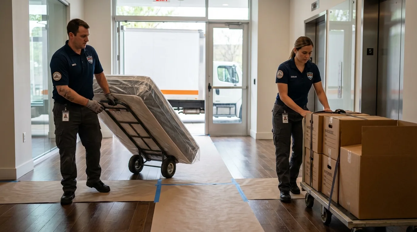 Professional apartment movers loading elevator in Vermilion, OH